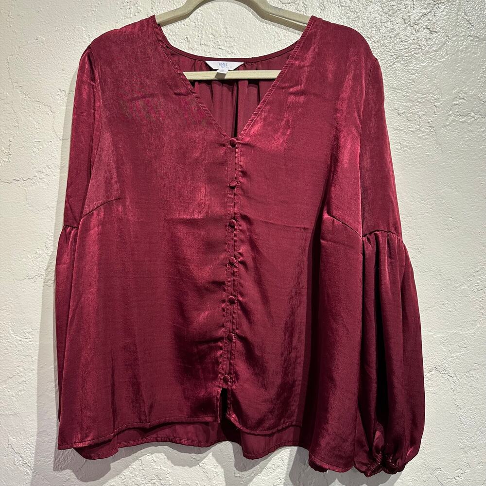 Time And Tru Size XL Burgundy Blouse Boho Peasant Button Down Long Sleeve